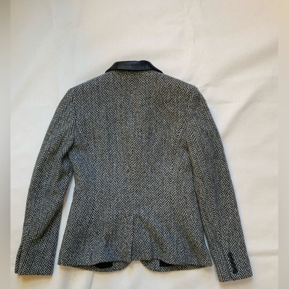 Ralph Lauren Black and Gray Wool & Leather Herringbone Blazer Size 2 - Picture 3 of 6